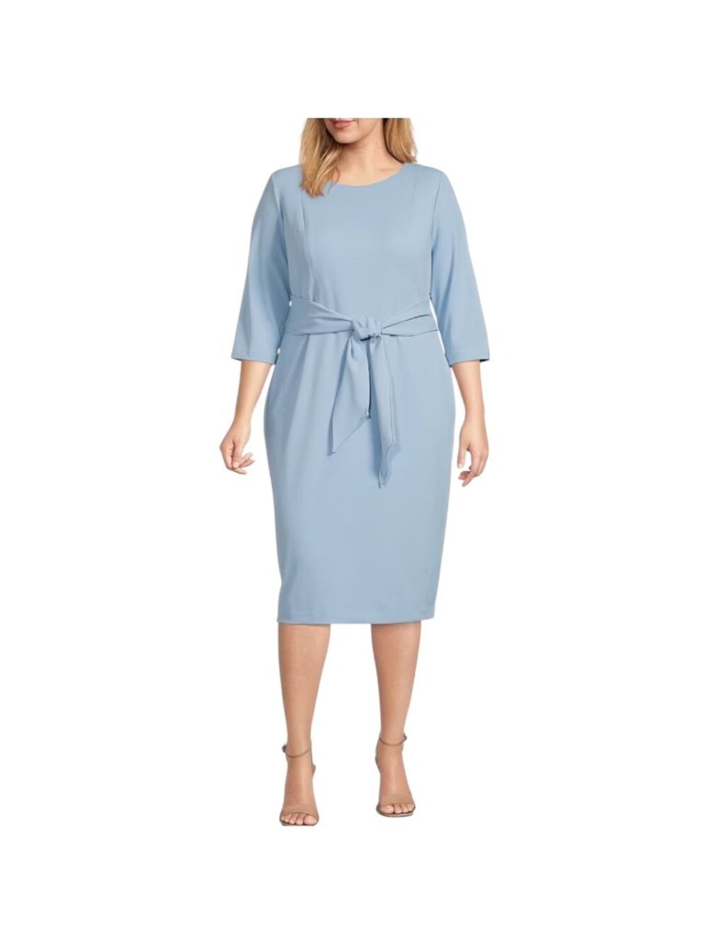 Adrianna Papell NWT $129 Women's Tie-Waist Dress, Blue Mist 3/4-Sleeves Size 14W